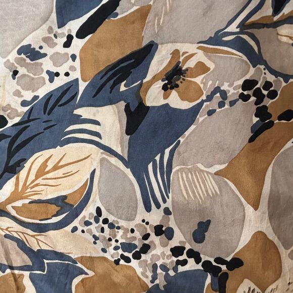 Vintage 90s Abstract Tan Floral Short Sleeve Silk Shirt XL Oversized Unisex - Picture 6 of 8